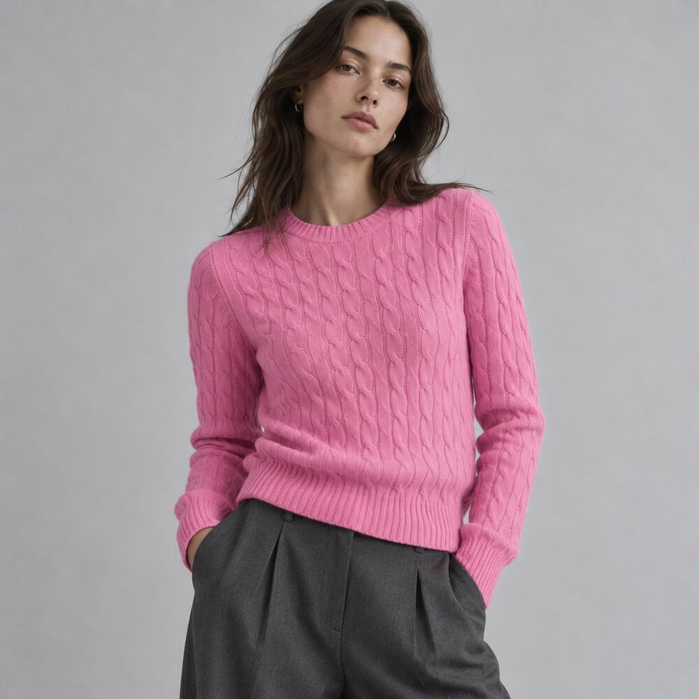 J.Crew Pink 100% Cashmere Cable Knit Crewneck Sweater XS